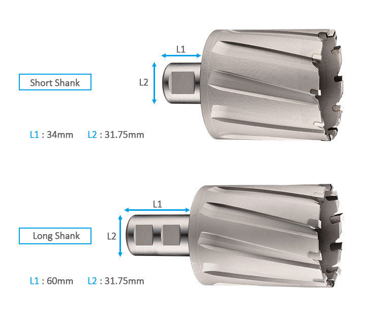 3keego annular cutter HCL type has short and long shanks.